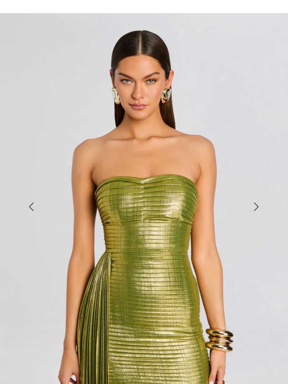 Marcy Dress. Retrofete Metallic Peridot Strapless Dress with Draped Sash - Picture 5 of 5